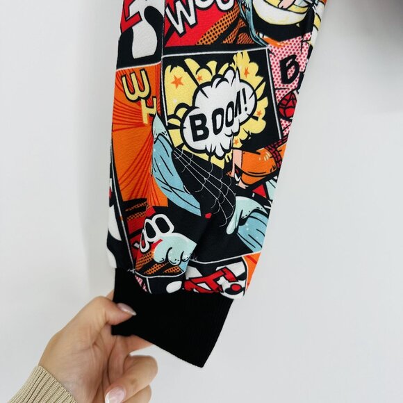 SHEIN Graphic Print Comic Book Multicolor Crew Neck Cropped Stretch Sweatshirt M - Picture 3 of 7